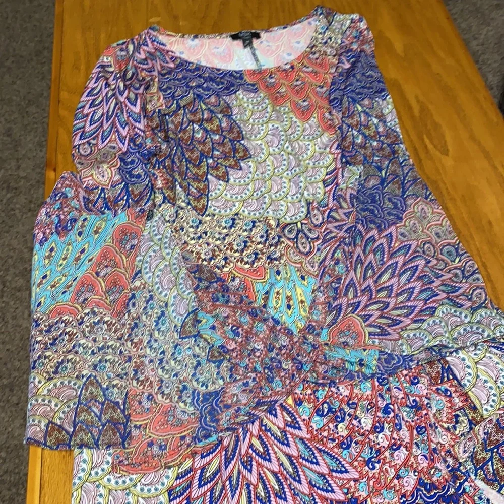 DRESS MSK WOMEN MULTI COLORED BOHO DRESS BELLE SLEEVES SIZE 1X - Picture 6 of 7